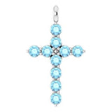 14K Gold Round Natural Aquamarine Accented Cross Necklace or Pendant
