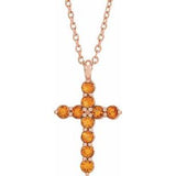 14K Gold Round Natural Citrine Accented Cross Necklace or Pendant