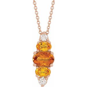 14K Gold Oval Natural Multi-Gemstone Bar Necklace or Pendant