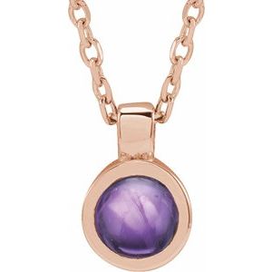 14K Gold Round Natural Amethyst Bezel-Set Necklace