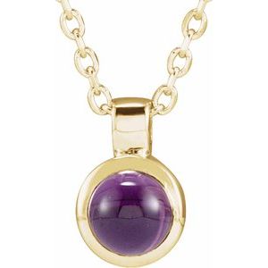 14K Gold Round Natural Amethyst Bezel-Set Necklace