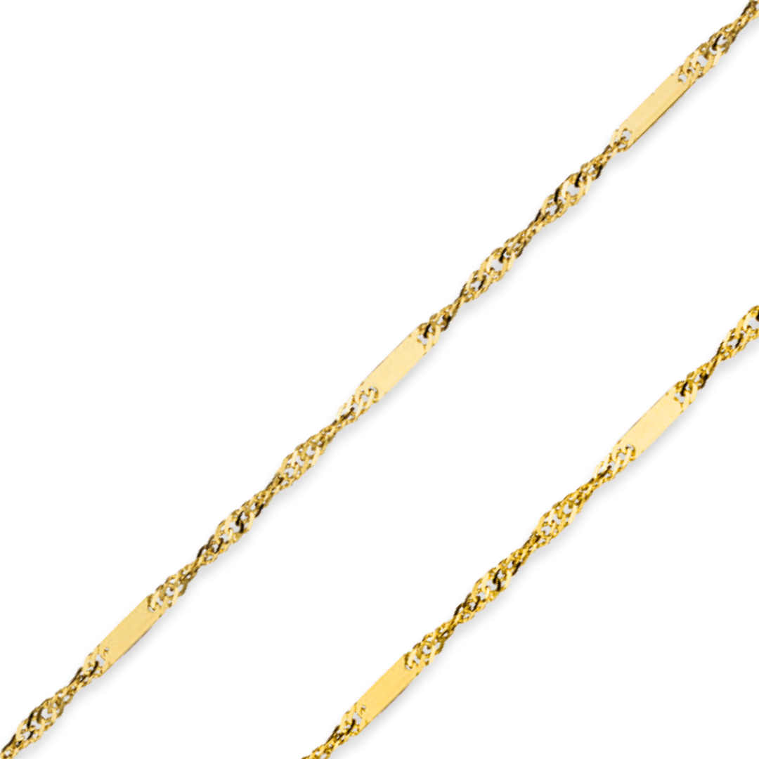 Cadena de barra SINGAPUR con corte de diamante de 1,10 mm de oro amarillo o blanco macizo REAL de 14 quilates