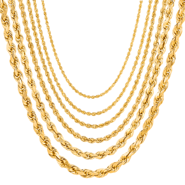 10K REAL Hollow Yellow Gold 1.50mm-7.00mm Diamond Cut ROPE Chain - view 14