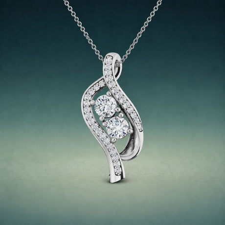 White gold diamond swirl pendant necklace
