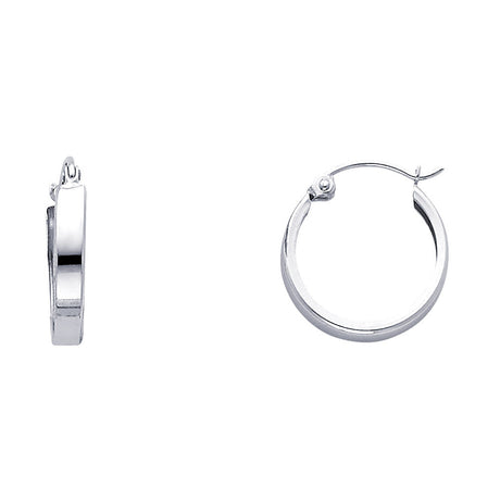 14K White Gold Plain Square-Tube Hoop Earrings on white background - Italian Fashions