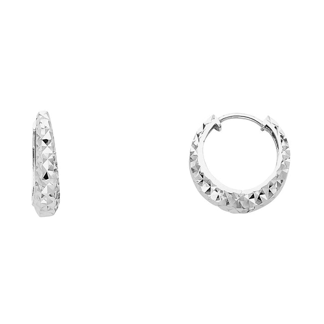 14K Gold Faceted Diamond-Cut Huggie Earrings
