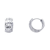 14K White Gold Faceted Diamond-Cut Huggie Earrings on white background - Italian Fashions
