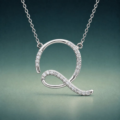 White gold diamond initial pendant necklace