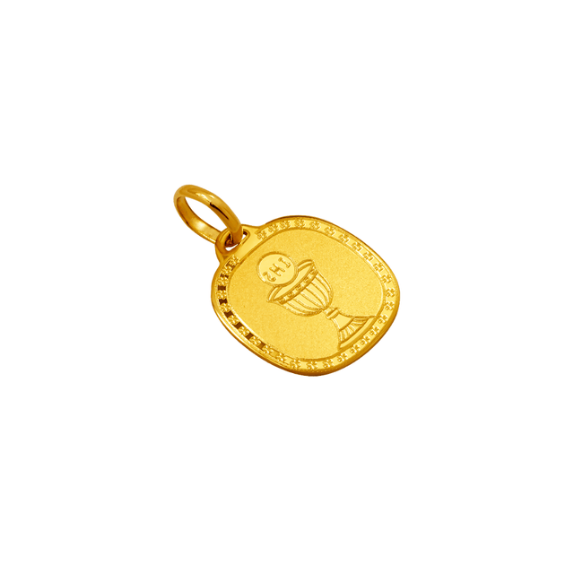 14k gold communion cup pendant featuring a high polished finish with detailed engraving.