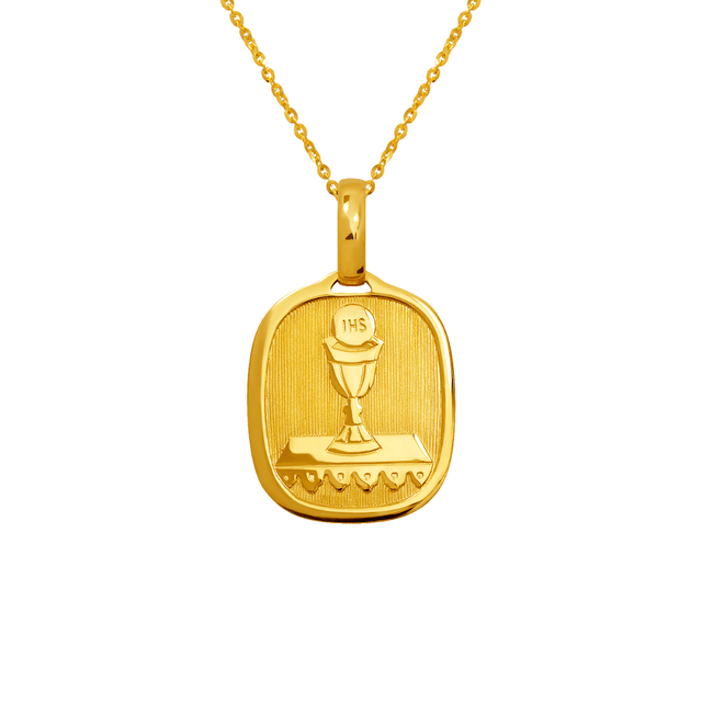 14k gold communion cup pendant featuring an intricately designed cup on a beautiful chain.