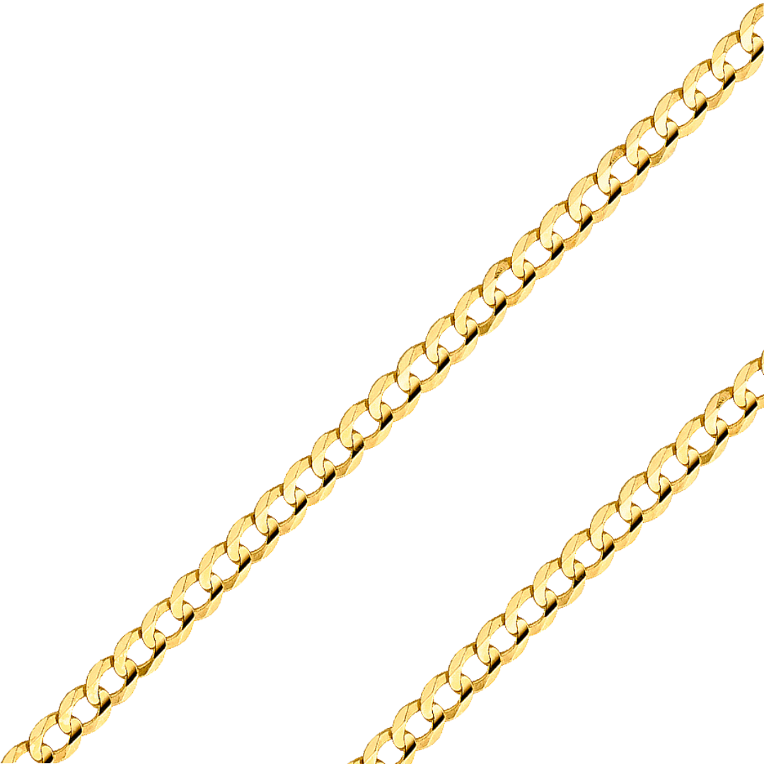 14K Real Solid Yellow Gold 2.20mm-14.00mm Curb Concave Regular Cuban Chain
