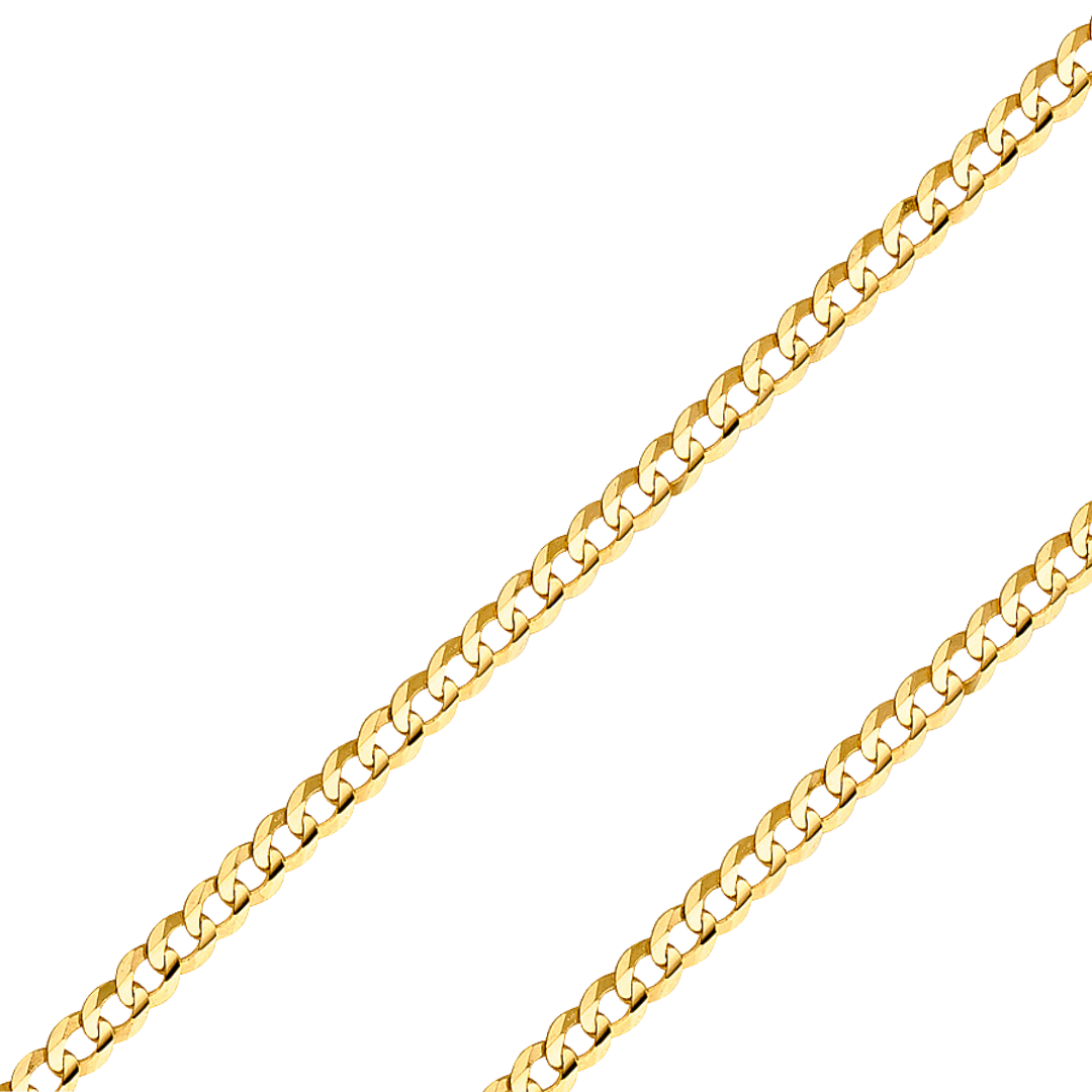 14K Real Solid Yellow Gold 2.20mm-14.00mm Curb Concave Regular Cuban Chain