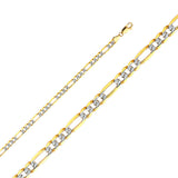 14K Two-Tone Gold Solid 4.6 mm White Pavé Figaro 3+1 Chain with Lobster Clasp