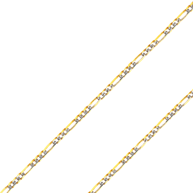 14K Real Solid Yellow or white Pave Gold 1.20mm-4.60mm Figaro 3+1 Concave Light Chain