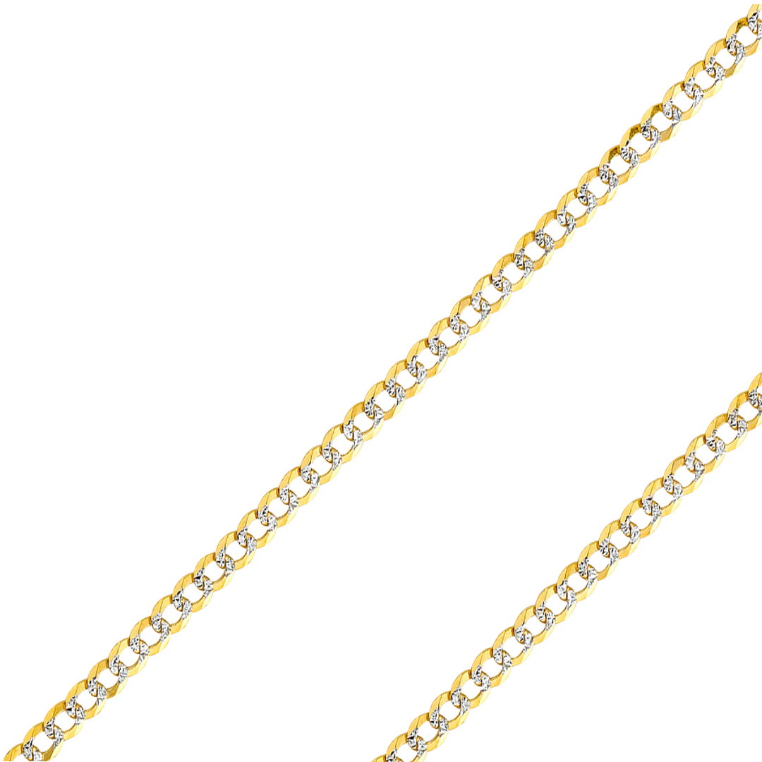 14K Real Solid Yellow Gold 2.20mm-14.00mm Curb Concave White Pave Regular Cuban Chain
