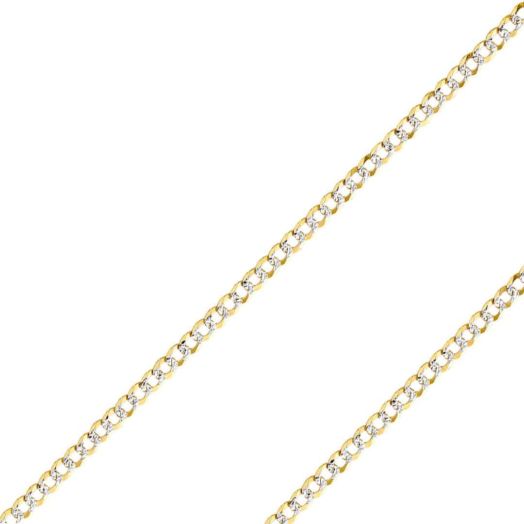14K Real Solid Yellow Gold 2.20mm-14.00mm Curb Concave White Pave Regular Cuban Chain