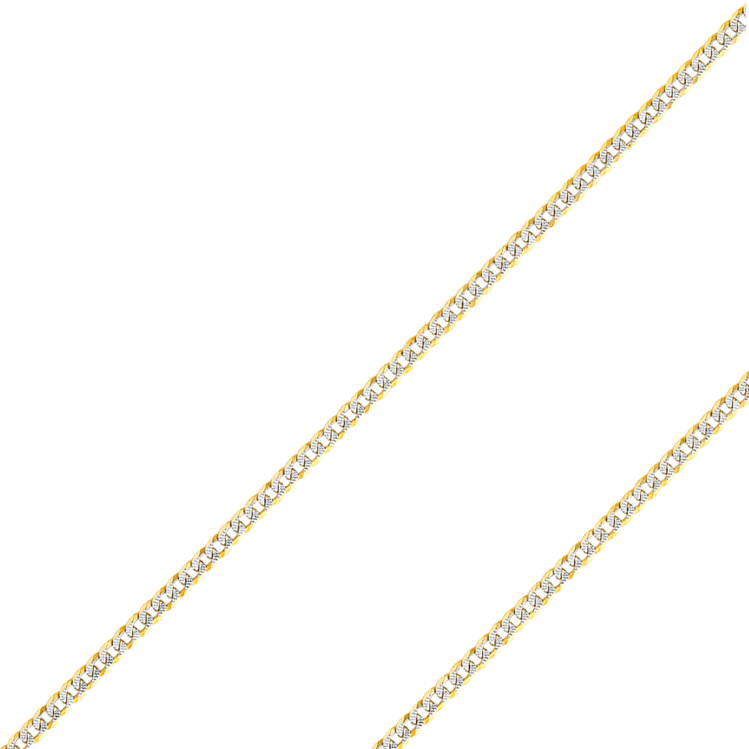 14K Real Solid Yellow Gold 2.20mm-14.00mm Curb Concave White Pave Regular Cuban Chain