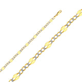 14K Two-Tone Gold Solid Stamped 4.8 mm White Pavé Figaro 3+1 Chain with Lobster Clasp