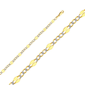 14K Two-Tone Gold Solid Stamped 4.8 mm White Pavé Figaro 3+1 Chain with Lobster Clasp