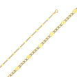 14K Two-Tone Gold Solid Stamped 3.7 mm White Pavé Figaro 3+1 Chain with Lobster Clasp