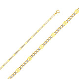 14K Two-Tone Gold Solid Stamped 3.7 mm White Pavé Figaro 3+1 Chain with Lobster Clasp