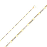 14K Two-Tone Gold Solid Stamped 3.2 mm White Pavé Figaro 3+1 Chain with Lobster Clasp