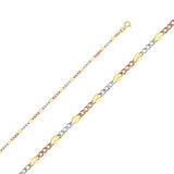 14K Tricolor Gold Solid Stamped 3.2 mm Figaro 3+1 Chain with Lobster Clasp