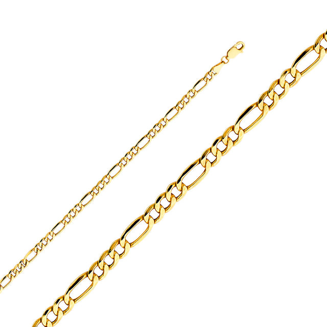 14K Yellow Gold Hollow 4.1 mm Bevelled Figaro 3+1 Bracelet