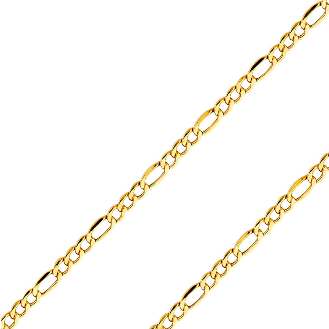 14K REAL Yellow Gold 2.10mm-8.40mm Hollow Chains Bevelled Figaro 3+1Diamond Cut Chain