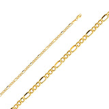 14K Yellow Gold Hollow 3.2 mm Bevelled Figaro 3+1 Bracelet