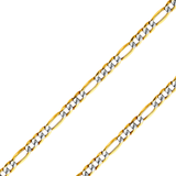 14K REAL Yellow White Pave Gold 2.10mm-8.40mm Hollow Chains Bevelled Figaro 3+1 Diamond Cut Chain