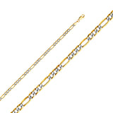 14K Two-Tone Gold Hollow 3.9 mm Bevelled Figaro 3+1 White Pavé Bracelet