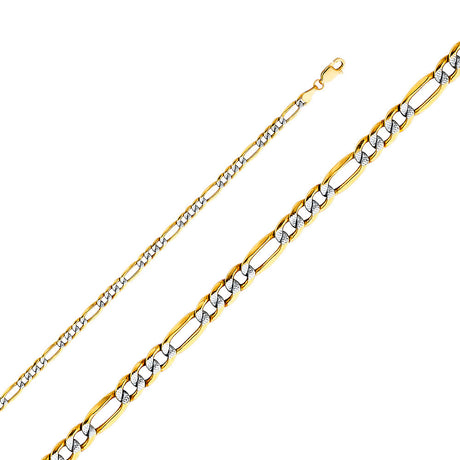 14K Two-Tone Gold Hollow 3.9 mm Bevelled Figaro 3+1 White Pavé Bracelet