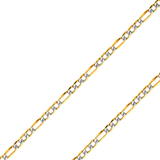 14K REAL Yellow White Pave Gold 2.10mm-8.40mm Hollow Chains Bevelled Figaro 3+1 Diamond Cut Chain