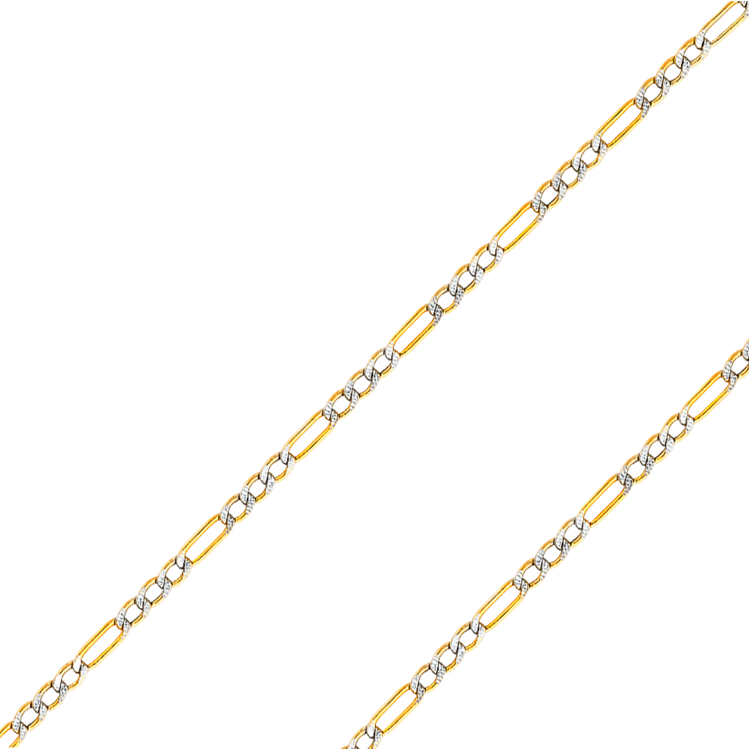 14K REAL Yellow White Pave Gold 2.10mm-8.40mm Hollow Chains Bevelled Figaro 3+1 Diamond Cut Chain