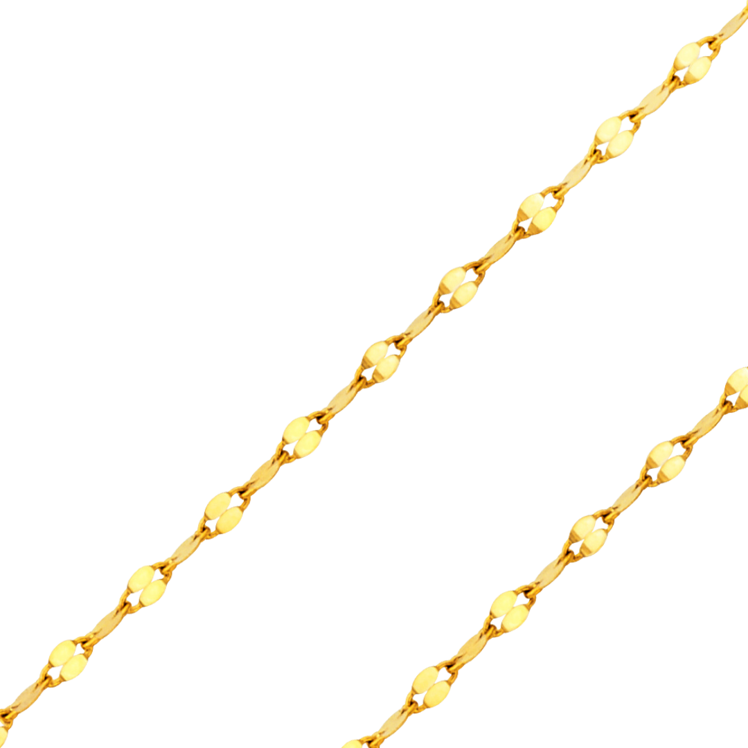 14K REAL Yellow White Tricolor Gold 1.5mm-2.0mm Stamped Mirror Diamond Cut Pendant Chain
