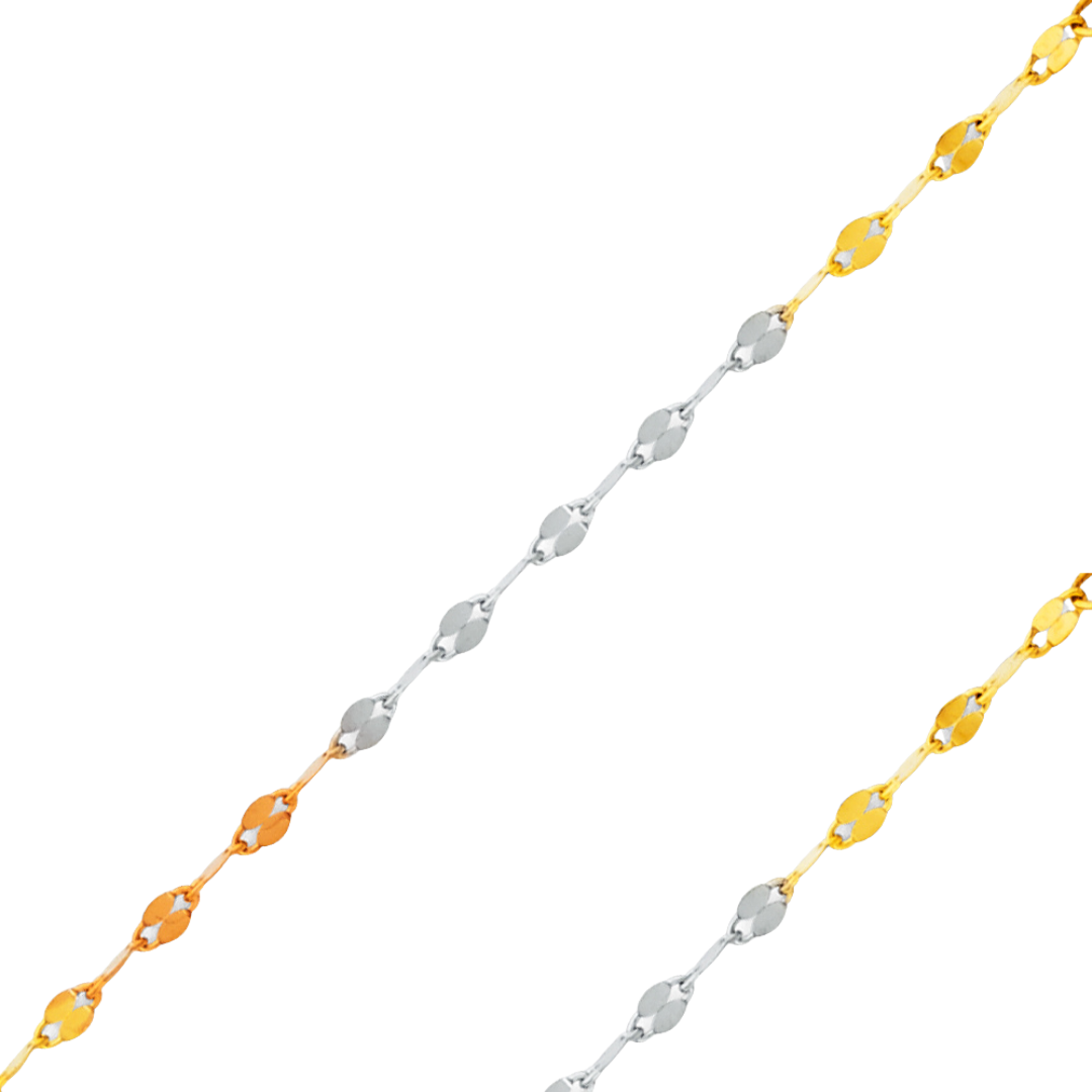 14K REAL Yellow White Tricolor Gold 1.5mm-2.0mm Stamped Mirror Diamond Cut Pendant Chain