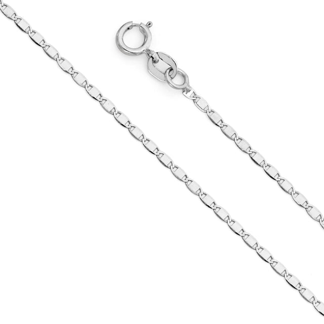 14K White Gold Solid 1.3 mm Flat Valentino Chain with Spring Ring Clasp