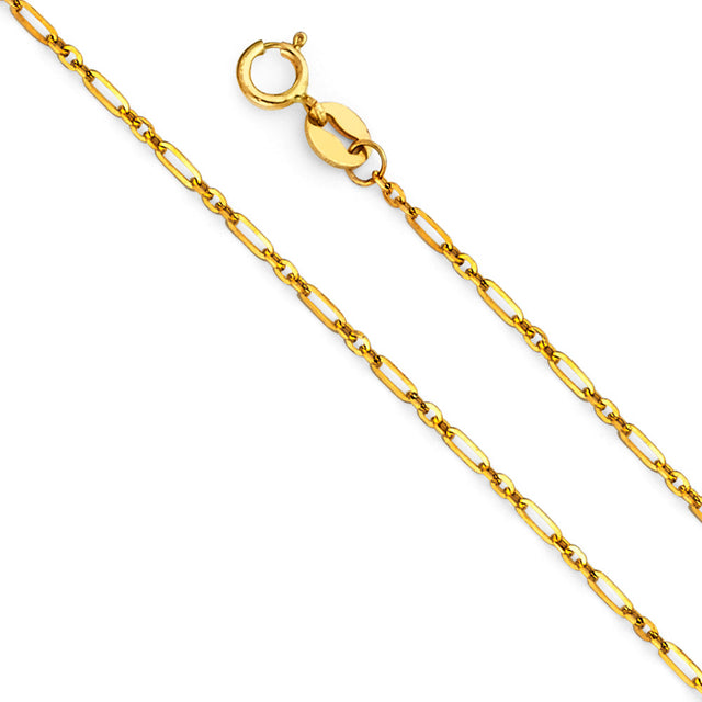 14K Yellow Gold Solid 1.2 mm Open 1+1 Chain with Spring-Ring Clasp