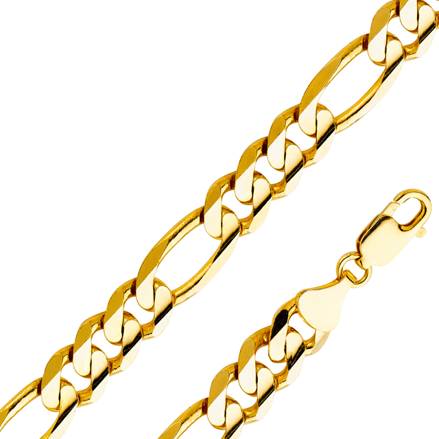 14K Real Solid Yellow Gold 2.70mm-11.30mm Figaro 3+1 Concave Regular Chain featuring interlocking links.