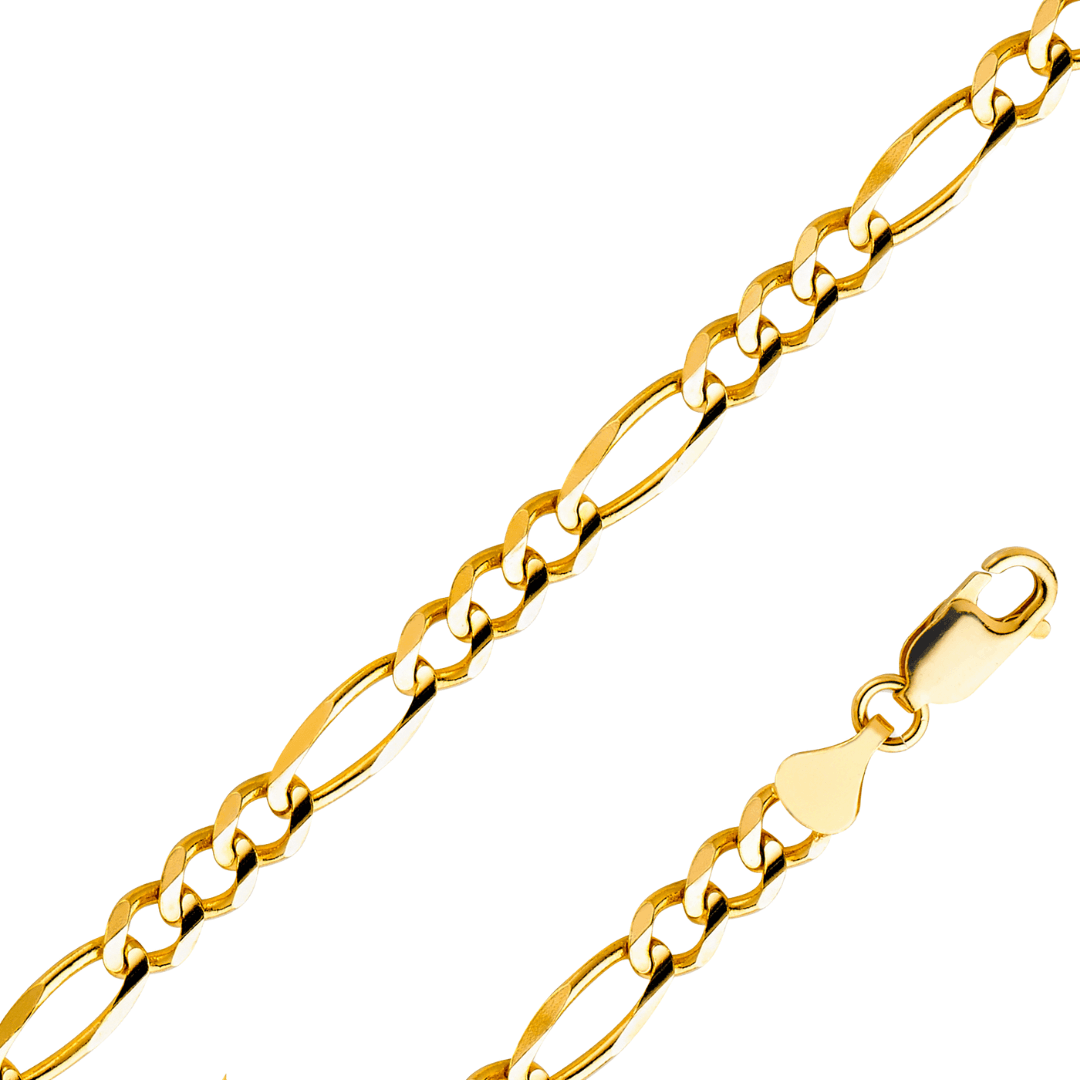 14K Real Solid Yellow Gold 2.70mm-11.30mm Figaro 3+1 Concave Regular Chain