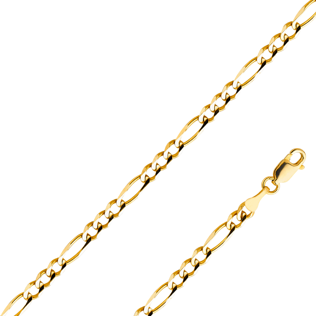 14K Real Solid Yellow Gold 2.70mm-11.30mm Figaro 3+1 Concave Regular Chain