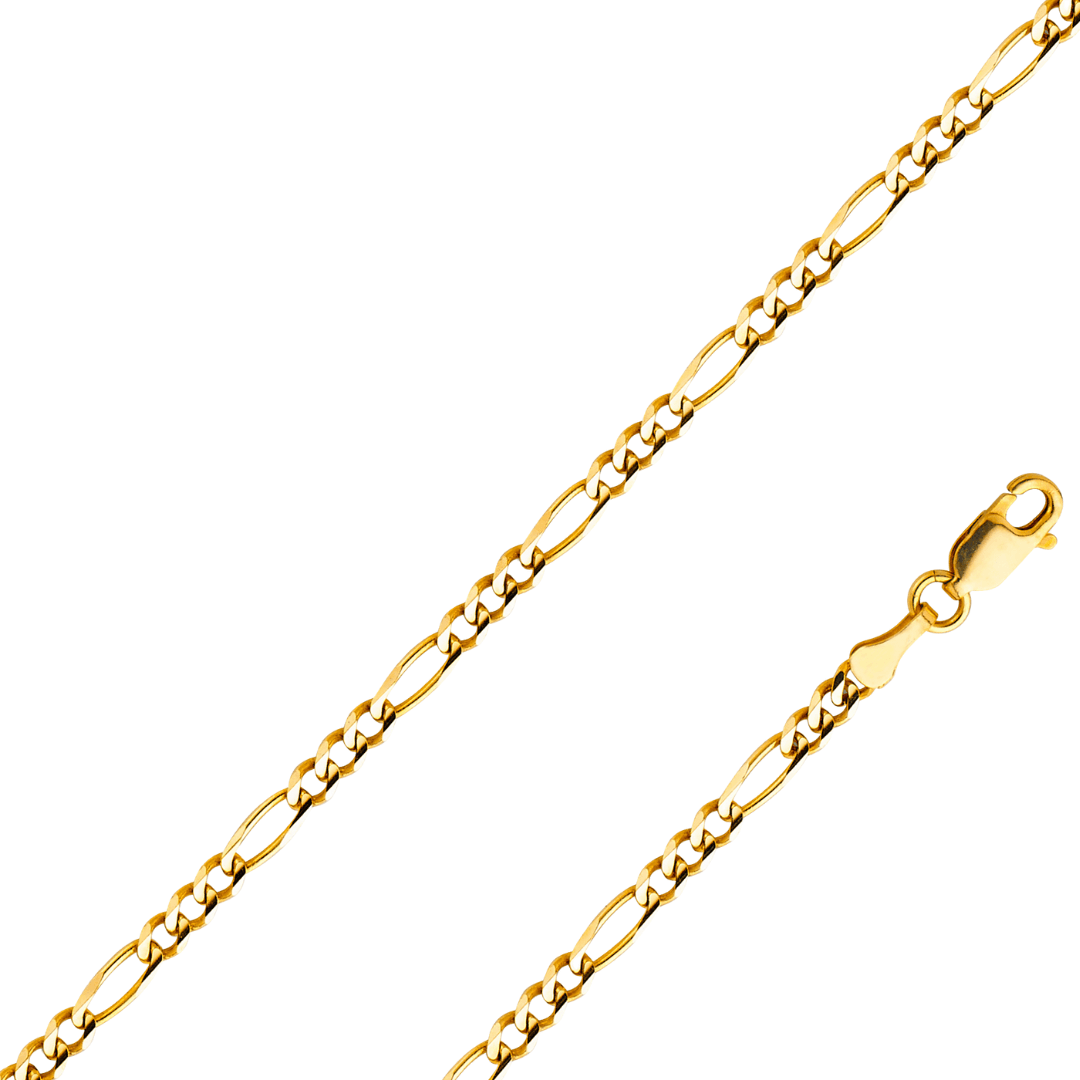 14K Real Solid Yellow Gold 2.70mm-11.30mm Figaro 3+1 Concave Regular Chain