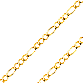 14K Yellow or Two-Tone (White Pave) Gold 3.9–5.6mm Solid Figaro 3+1 Concave Open Light Bracelet – Width 5.6mm, Size 8.0 In...
