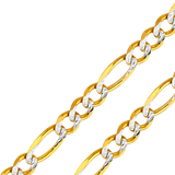 14K Real Solid Yellow Gold 1.80mm-11.30mm Figaro 3+1 Concave Regular White Pave Chain