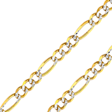 14K Real Solid Yellow Gold 1.80mm-11.30mm Figaro 3+1 Concave Regular White Pave Chain