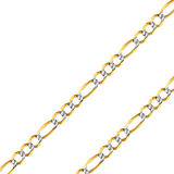 14K Real Solid Yellow or white Pave Gold 3.90mm-5.60mm Figaro 3+1 Concave Open Light Chain