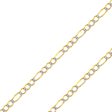 14K Real Solid Yellow or white Pave Gold 3.90mm-5.60mm Figaro 3+1 Concave Open Light Chain