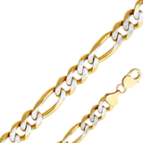 14K Real Solid Yellow Gold 1.80mm-11.30mm Figaro 3+1 Concave Regular White Pave Chain