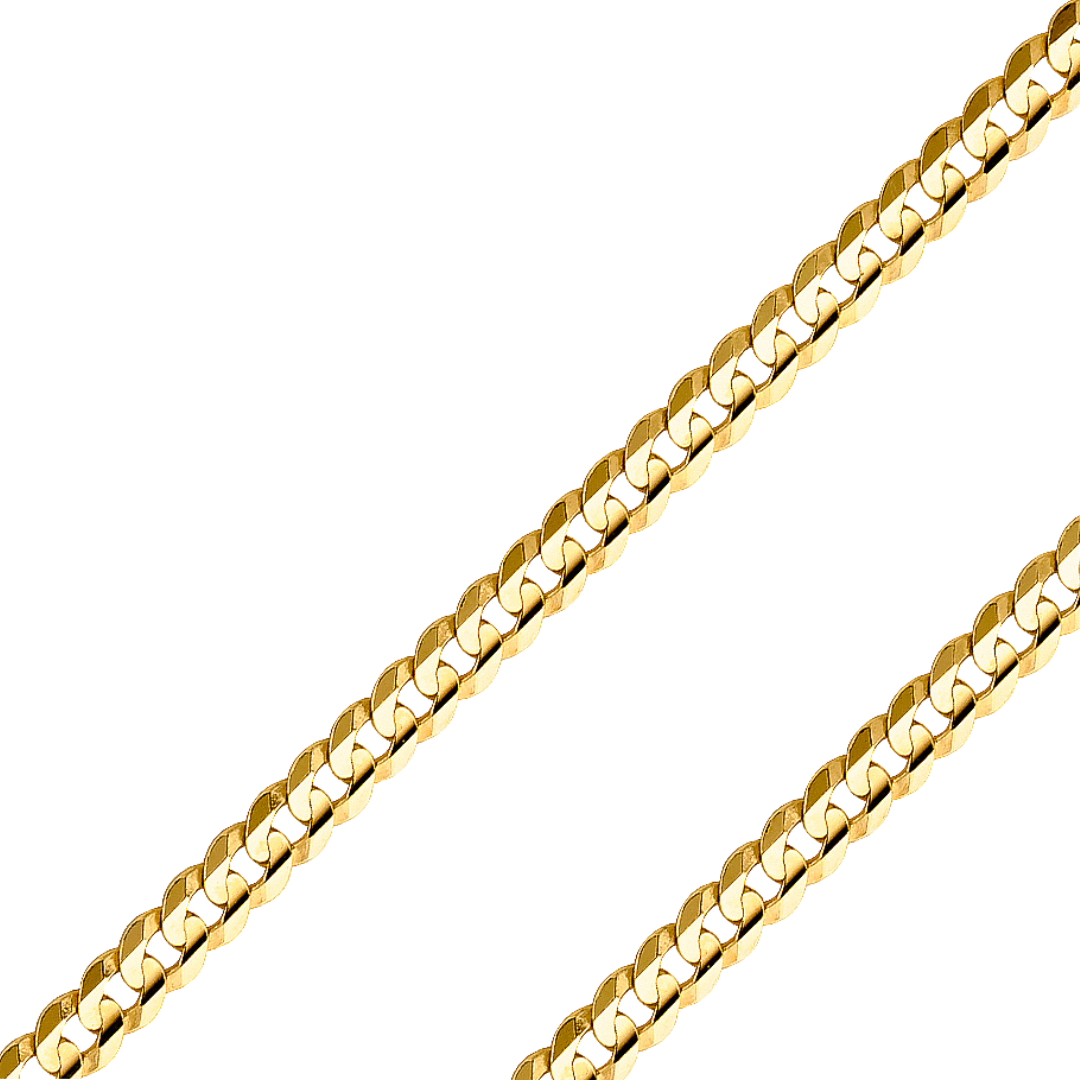 14K Real Solid Yellow Gold 2.20mm-14.00mm Curb Concave Regular Cuban Chain